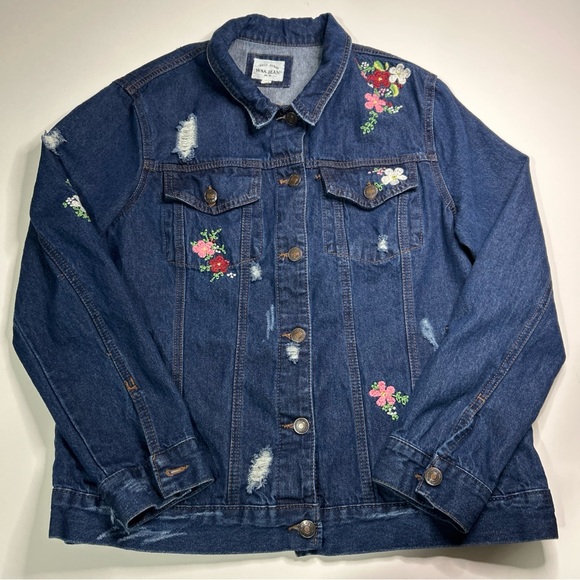 Wax Jean Denim Jacket Women’s Medium Blue 90’s Embroidered Trucker Casual Floral - Picture 3 of 15